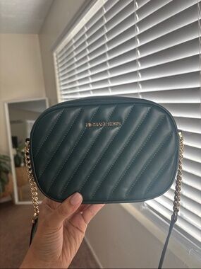 Michael Kors Teal Quilted Crossbody with Gold Chain